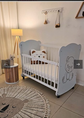 Gri Ayıcık Desenli Bebek Beşiği