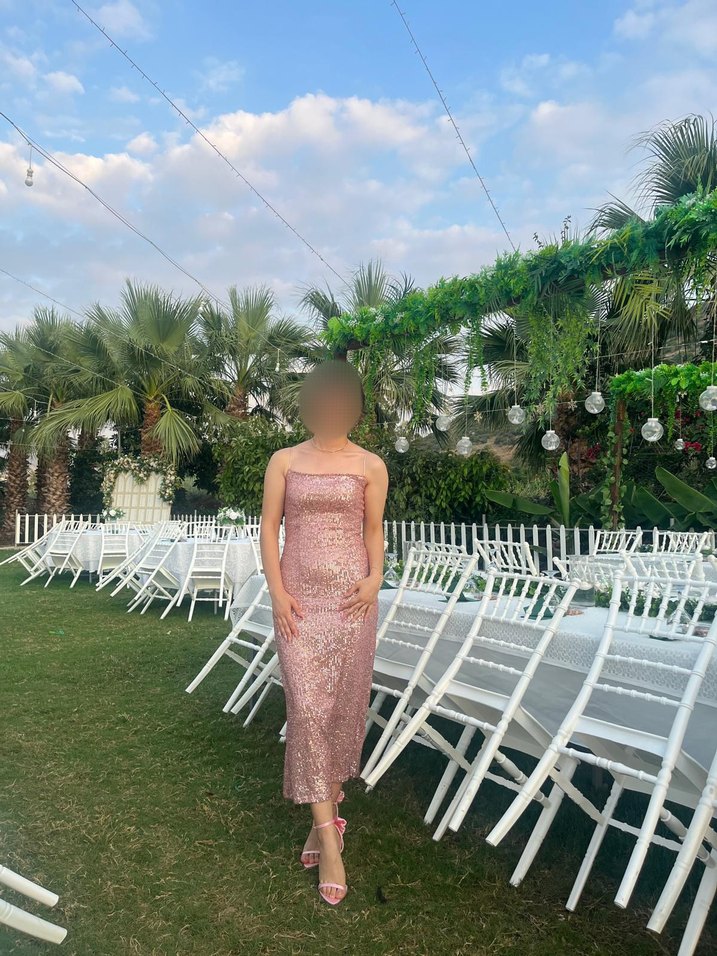 Işıltılı Pembe Midi Abiye Elbise - Görsel 4