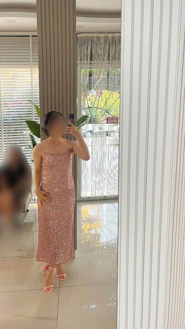 Işıltılı Pembe Midi Abiye Elbise - Görsel 3