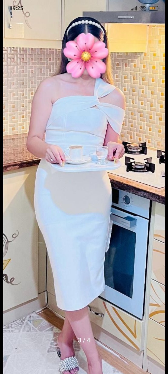 Beyaz Drapeli Uzun Straplez Kalem Elbise - Görsel 3