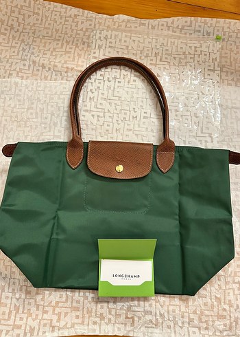 Longchamp British Green Deri Le Pliage Orijinal M Tote Çanta