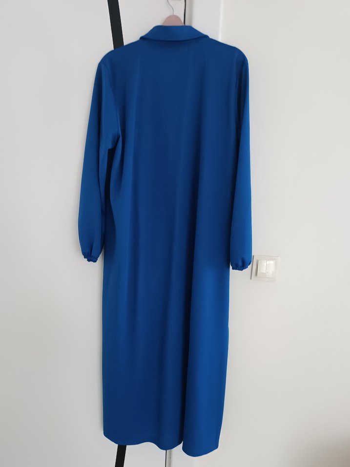 Düğmeli Mavi Uzun Kadın tunik pantolon - Görsel 5