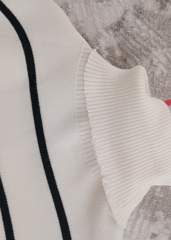 Uzun Kollu Boğazlı Çizgili Kadın tunik uzun - Görsel 3