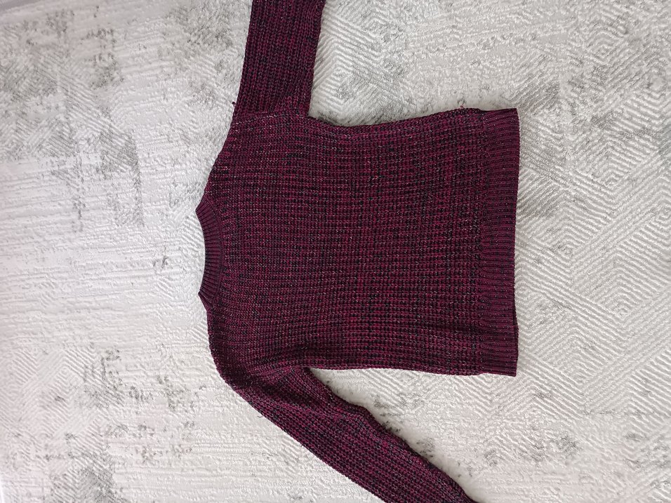 Kadın Bordo Örgü Triko Kazak - Görsel 2
