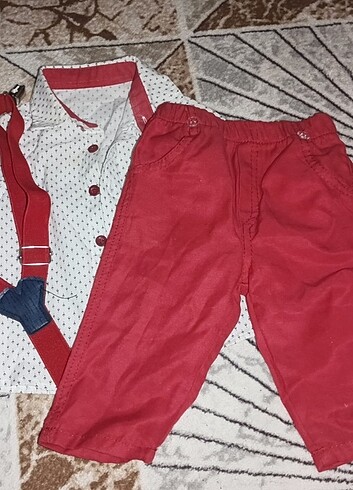 6-9 Ay Beden Erkek bebek takım askılı pantalon gömlek 6-12 ay 