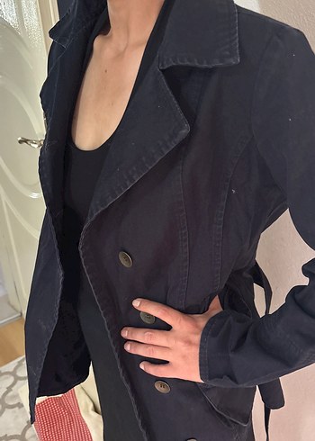 m Beden siyah Renk Siyah Denim Midi Trençkot