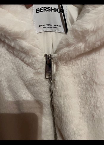Beyaz Kapüşonlu Kadın Peluş Ceket - Görsel 4