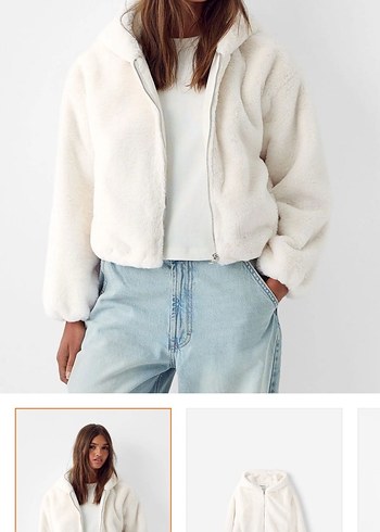 Beyaz Kapüşonlu Kadın Peluş Ceket - Görsel 3