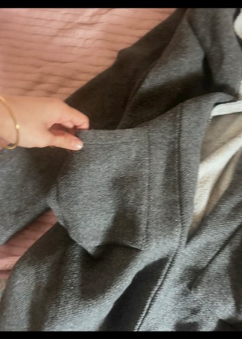 Gri Midi Kadın Keten Palto - Görsel 2