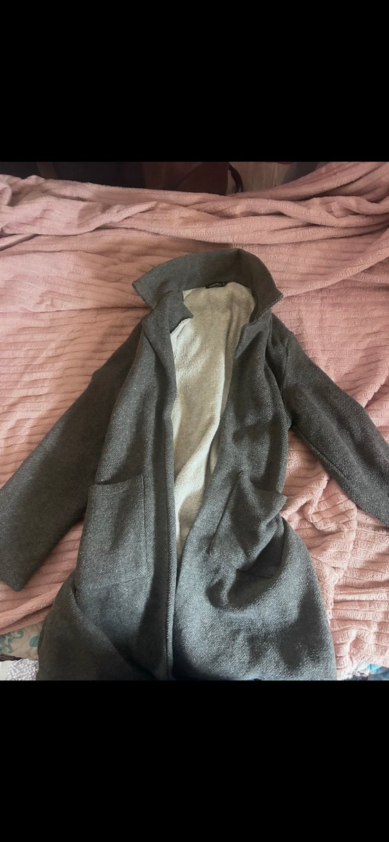 Gri Midi Kadın Keten Palto - Görsel 5