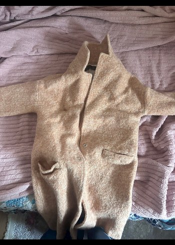 Bej Kadın Kürklü Hamile Midi Kaban - Görsel 4