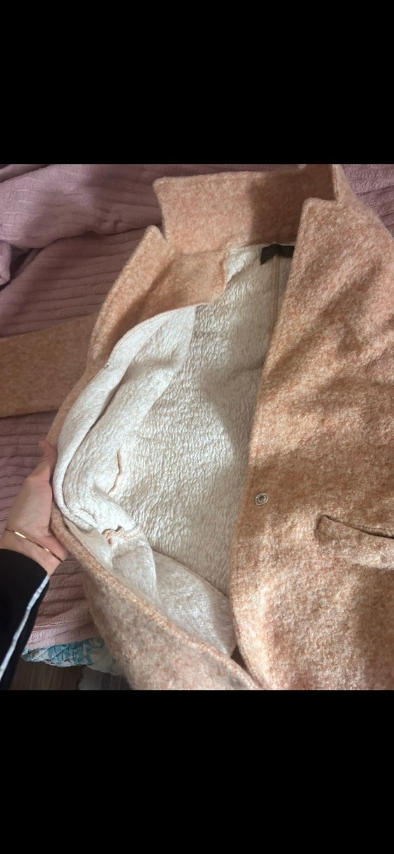 Bej Kadın Kürklü Hamile Midi Kaban - Görsel 2