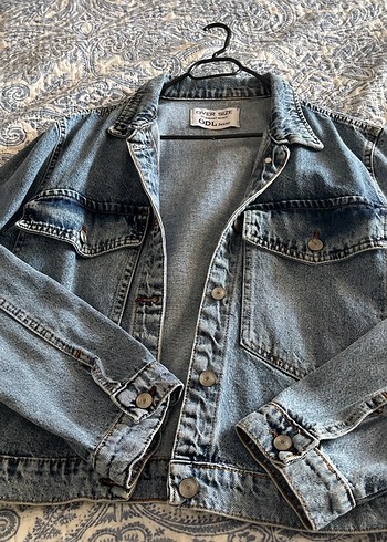 Düğmeli Mavi Kadın Denim Ceket