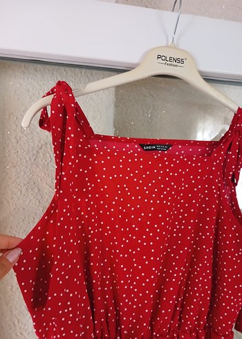 Puantiye Desenli Kırmızı uzun elbise - Görsel 3