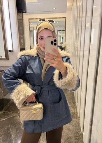 Kürklü Kadın Denim Ceket - Görsel 3