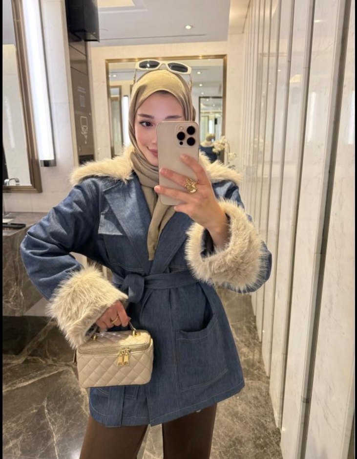 Kürklü Kadın Denim Ceket - Görsel 3