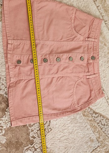 Düğmeli Pembe Kot Mini Etek - Görsel 2