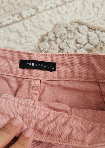 Düğmeli Pembe Kot Mini Etek - Görsel 6