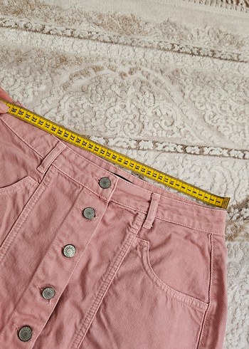 Düğmeli Pembe Kot Mini Etek - Görsel 5