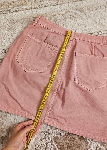 Düğmeli Pembe Kot Mini Etek - Görsel 3