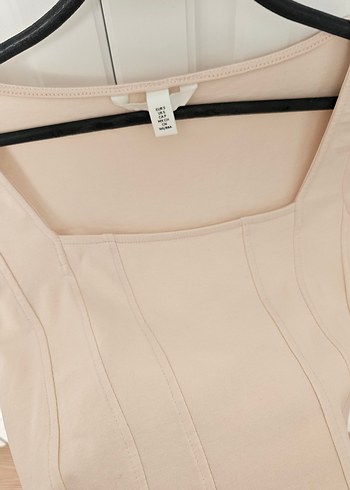 H&M Bej Kadın Uzun Kollu Kare Yaka Bluz