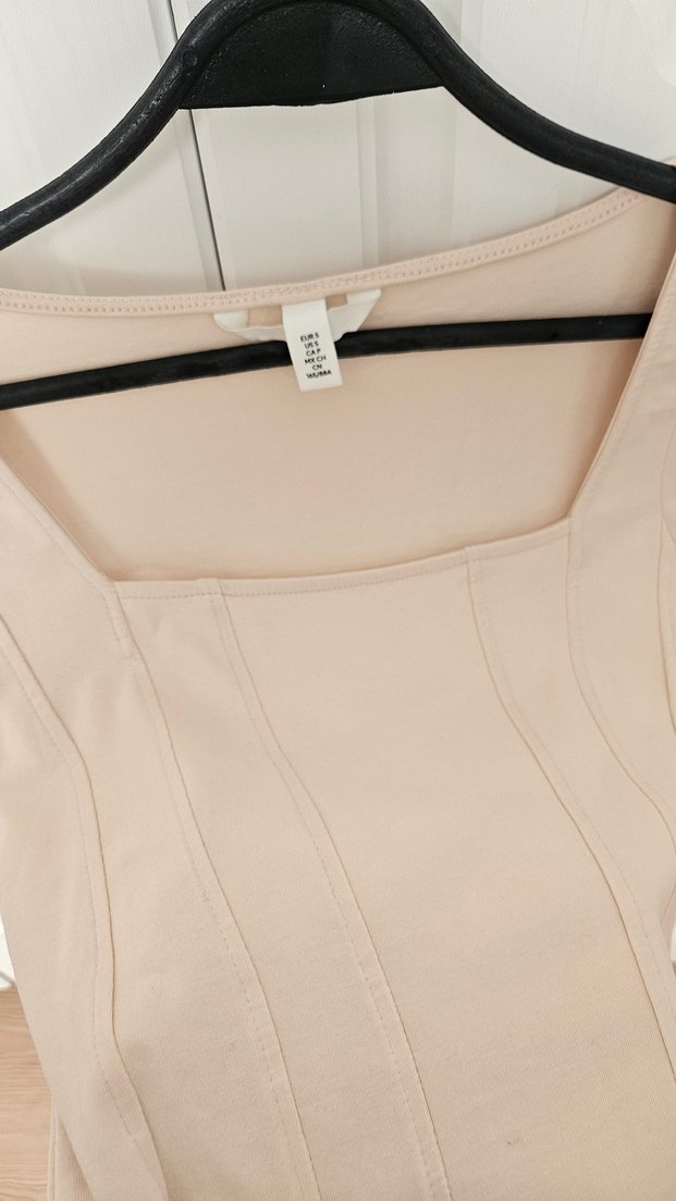 Bej Kadın Uzun Kollu Kare Yaka Bluz - Görsel 2