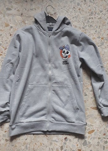 Erkek Çocuk Gri Kapüşonlu Fermuarlı Sweatshirt - Görsel 2