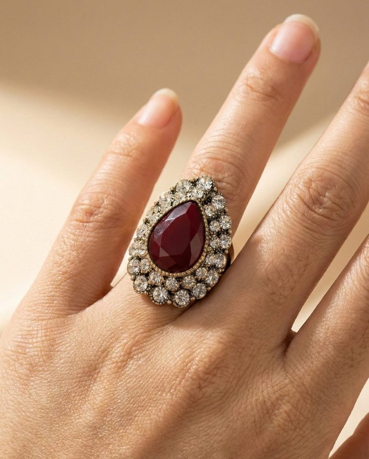 Vintage Stil Damla Kesim Yüzük - 9 Numara - Görsel 2