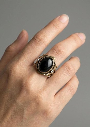 Antik Esintili Oval Oniks Taşlı Bronz Yüzük - Ayarlanabilir - Görsel 2