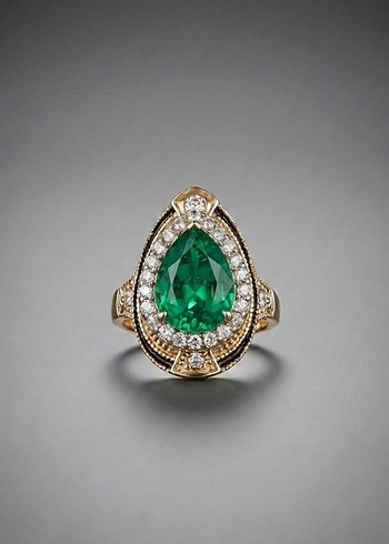 Yeşil Taşlı Vintage Kadın Yüzük - 9 Numara - Görsel 2