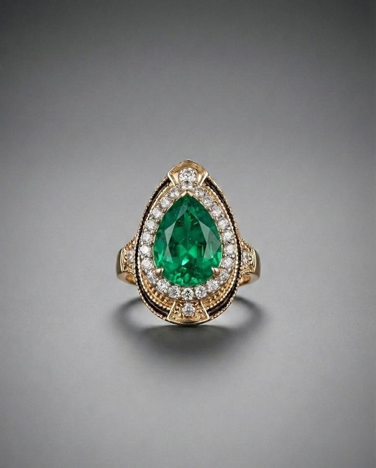 Yeşil Taşlı Vintage Kadın Yüzük - 9 Numara - Görsel 2