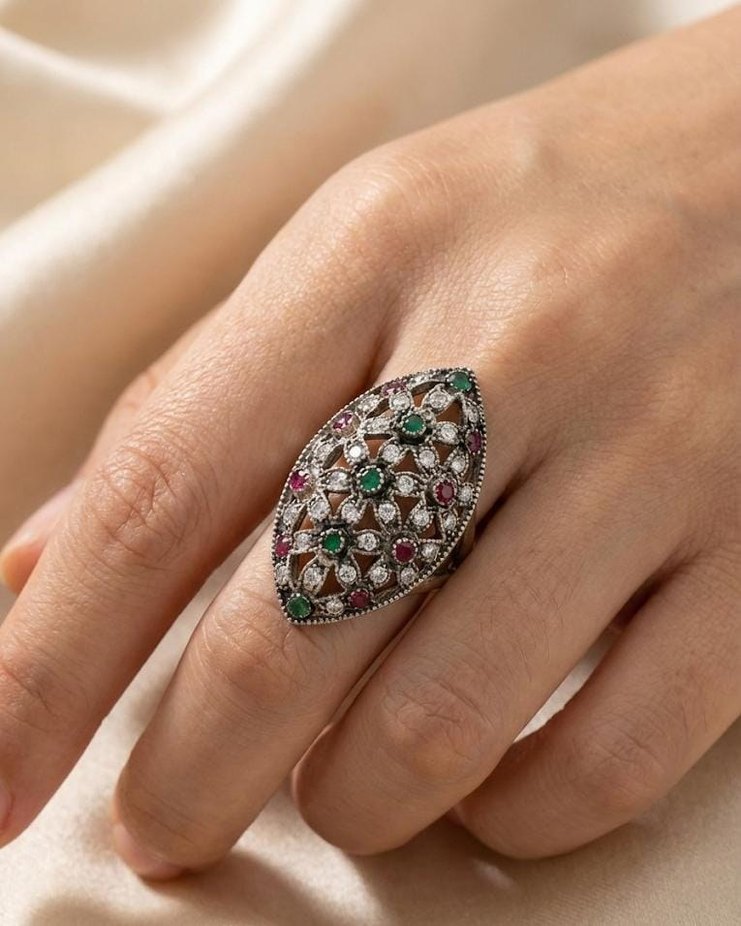 Markiz Formlu Antik Tasarım Vintage Yüzük - 9 Numara - Görsel 2