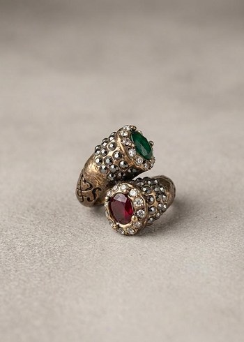 Antik Esintili Yakut ve Zümrüt Renkli Yüzük   - 7 Numara - Görsel 3