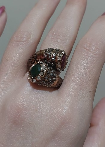 Antik Esintili Yakut ve Zümrüt Renkli Yüzük   - 7 Numara - Görsel 4