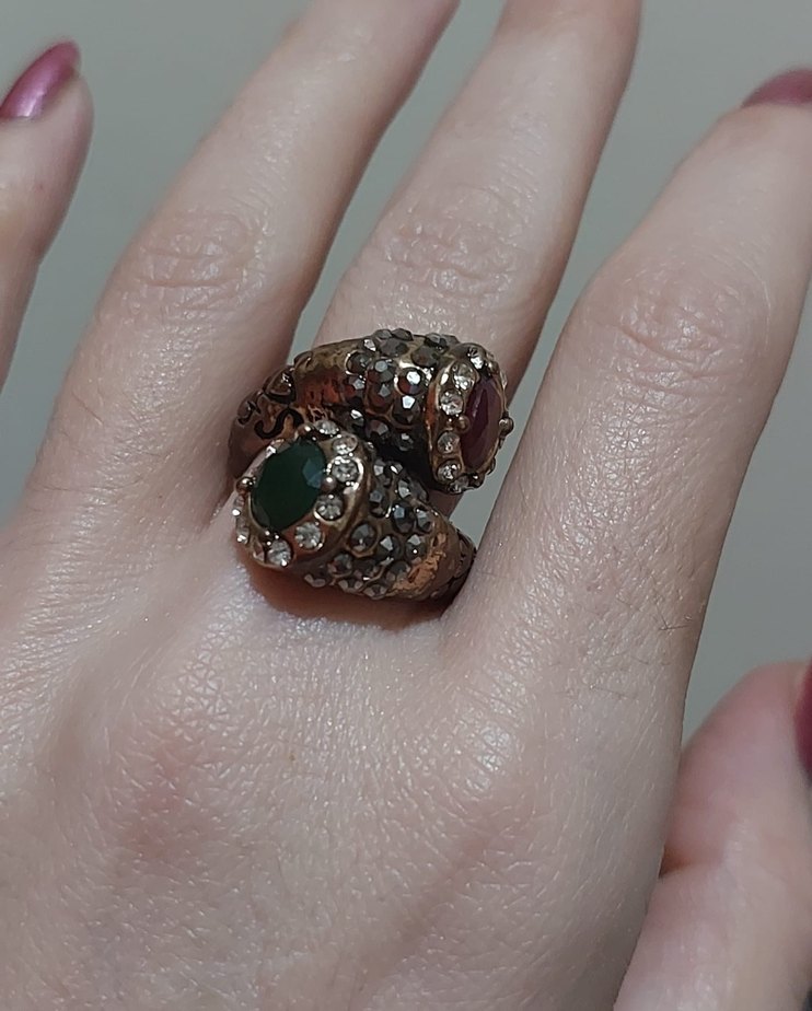 Antik Esintili Yakut ve Zümrüt Renkli Yüzük   - 7 Numara - Görsel 4