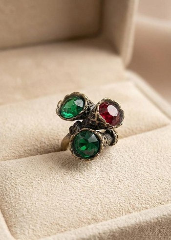 Antika Esintili Üç Taşlı Vintage Yüzük - 7 Numara - Görsel 2