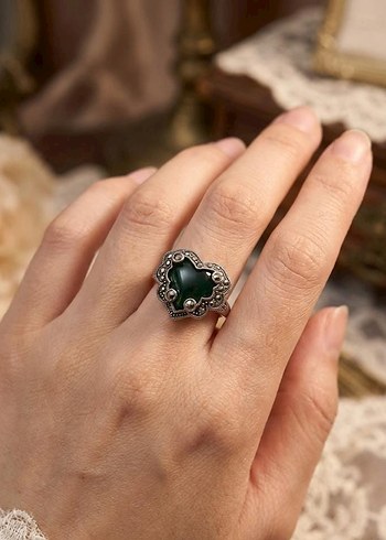 "Zümrüt Kalbin Fısıltısı" Vintage Yüzük Ayarlanabilir - Görsel 2