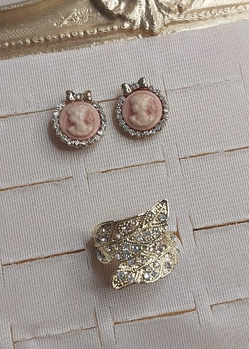 "Matmazelin Bahçe Sırrı" Vintage Küpe & Yüzük Kombini - Görsel 2