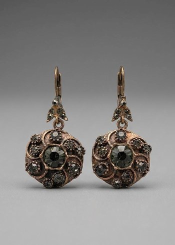 "Gölge Valsi" Antik Bronz ve Füme Kristal Vintage Küpe - Görsel 3