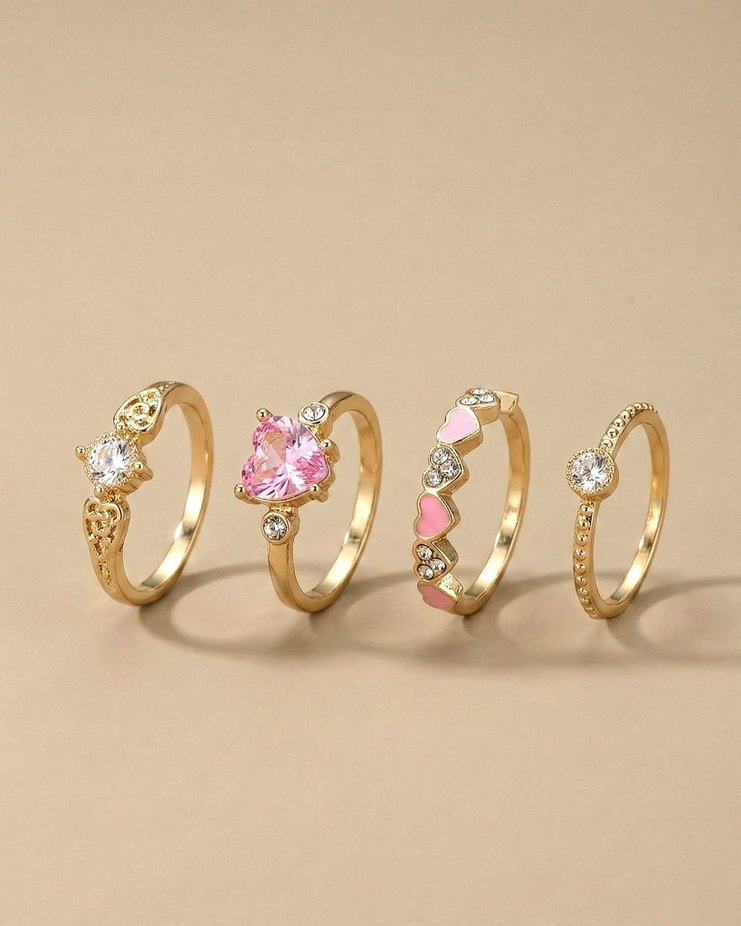 Prenses Serisi: Gül Pembe Masallar 4lü Yüzük Seti (8 No) - Görsel 3