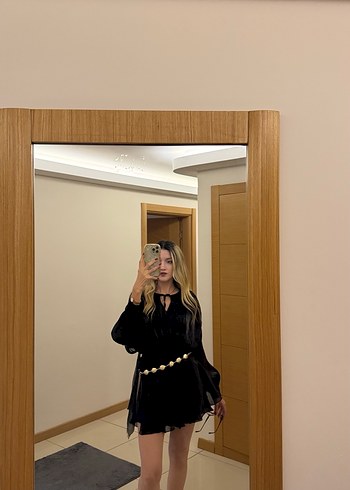 Şeffaf Detaylı Siyah Midi Elbise - Görsel 2