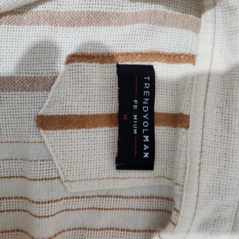 Bej Çizgili Keten Erkek Gömlek - Görsel 5