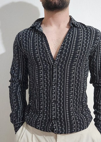 Siyah Gri  Uzun Kollu Erkek Gömlek - Görsel 3