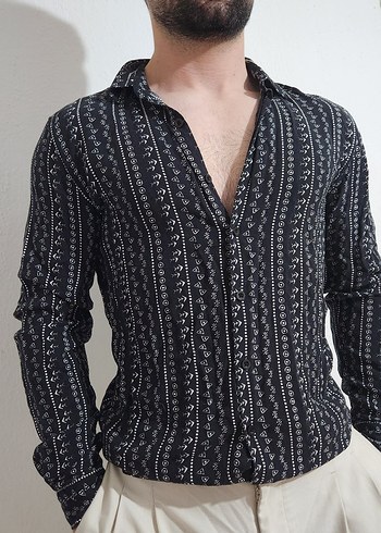 Siyah Gri  Uzun Kollu Erkek Gömlek - Görsel 2