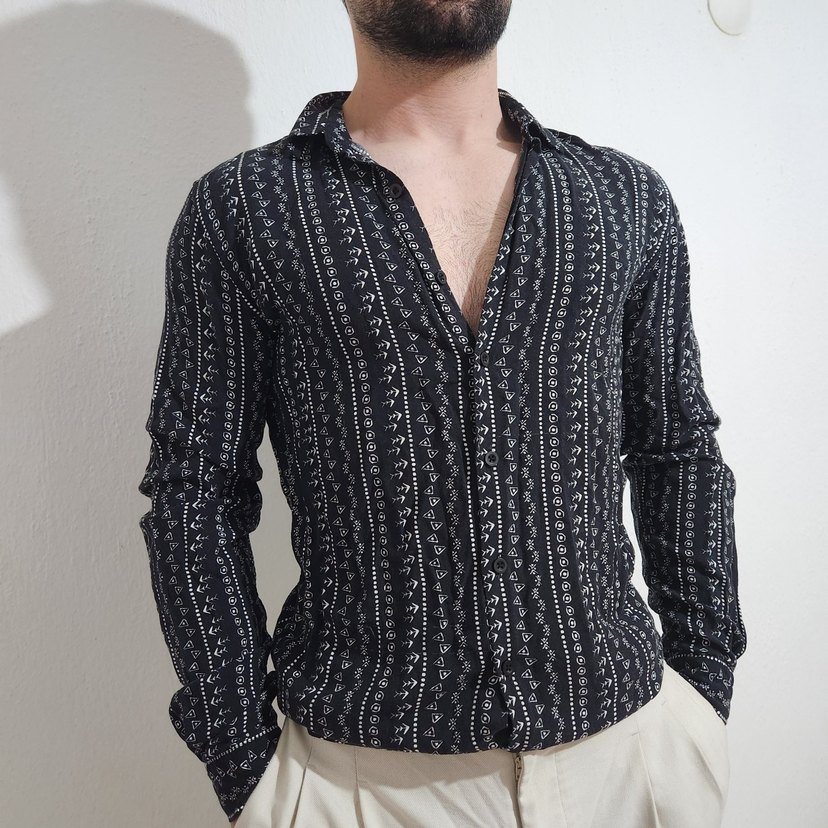 Siyah Gri  Uzun Kollu Erkek Gömlek - Görsel 2