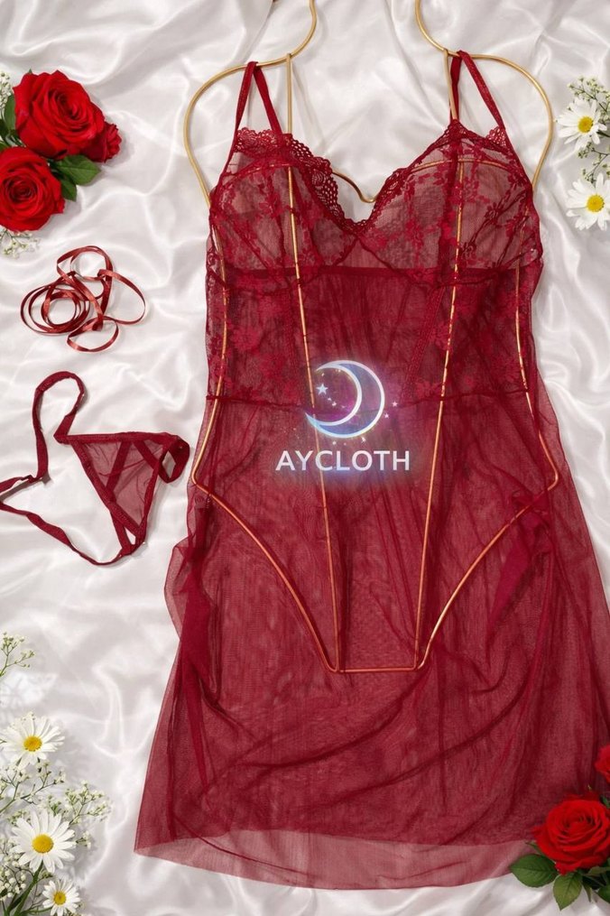 Kırmızı İşlemeli Bohem İp Askılı Mini Elbise - Görsel 3