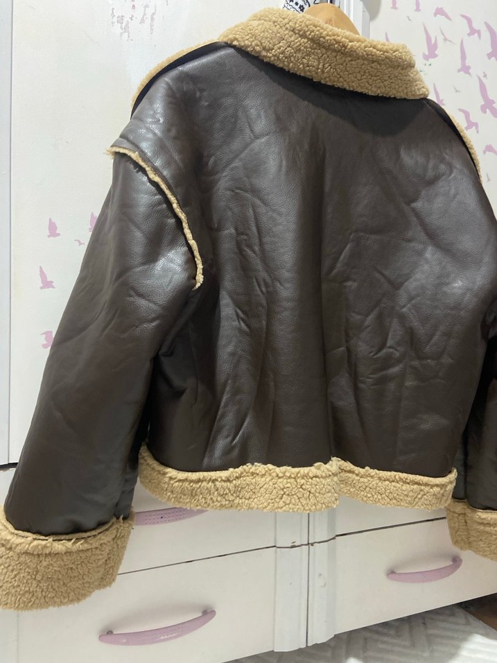 Kahverengi Kürklü Deri Kadın Mont - Görsel 3