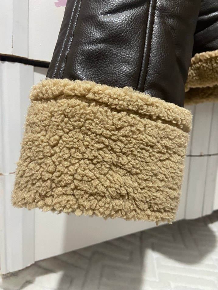 Kahverengi Kürklü Deri Kadın Mont - Görsel 4