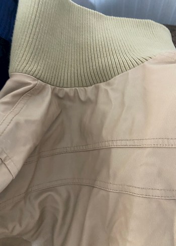 Bej Deri Fermuarlı Ceket - Görsel 7