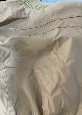 Bej Deri Fermuarlı Ceket - Görsel 5